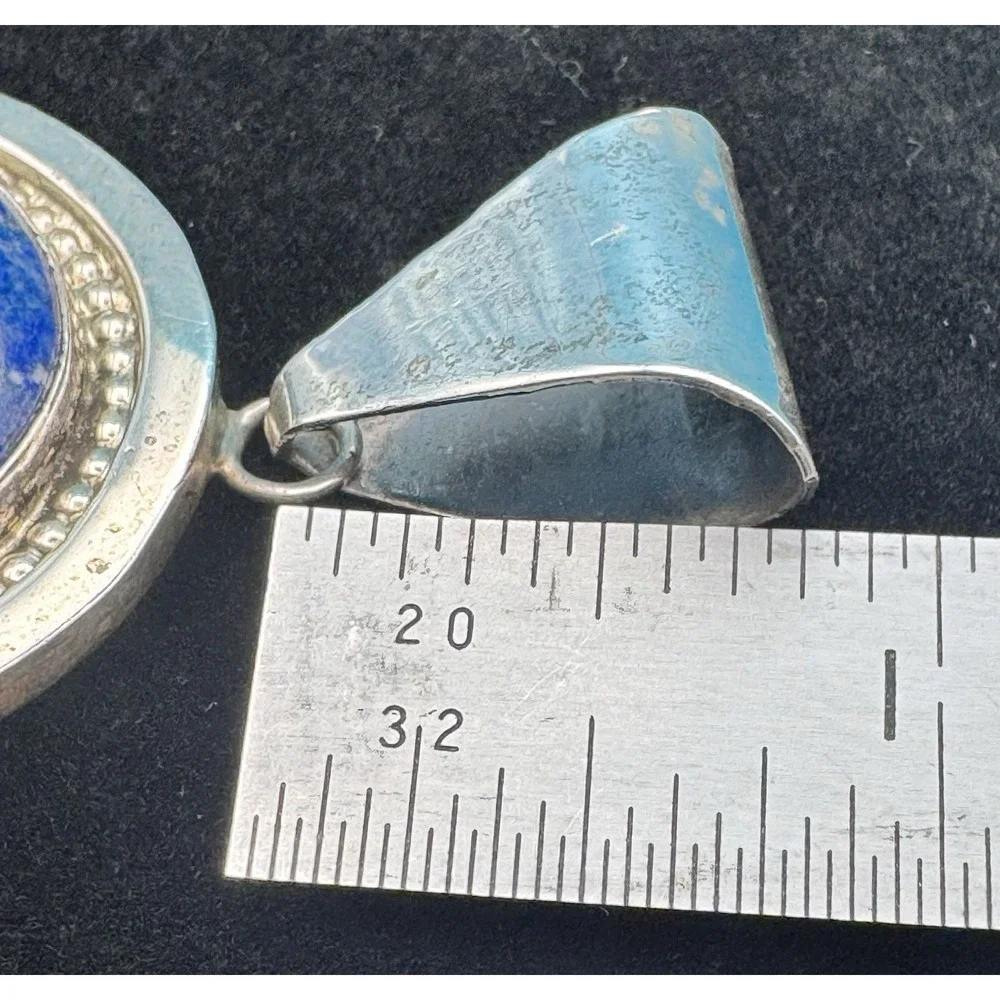 Q. Song Sterling Silver Lapis Lazuli Large Oval Statement Pendant Signed 50.5g